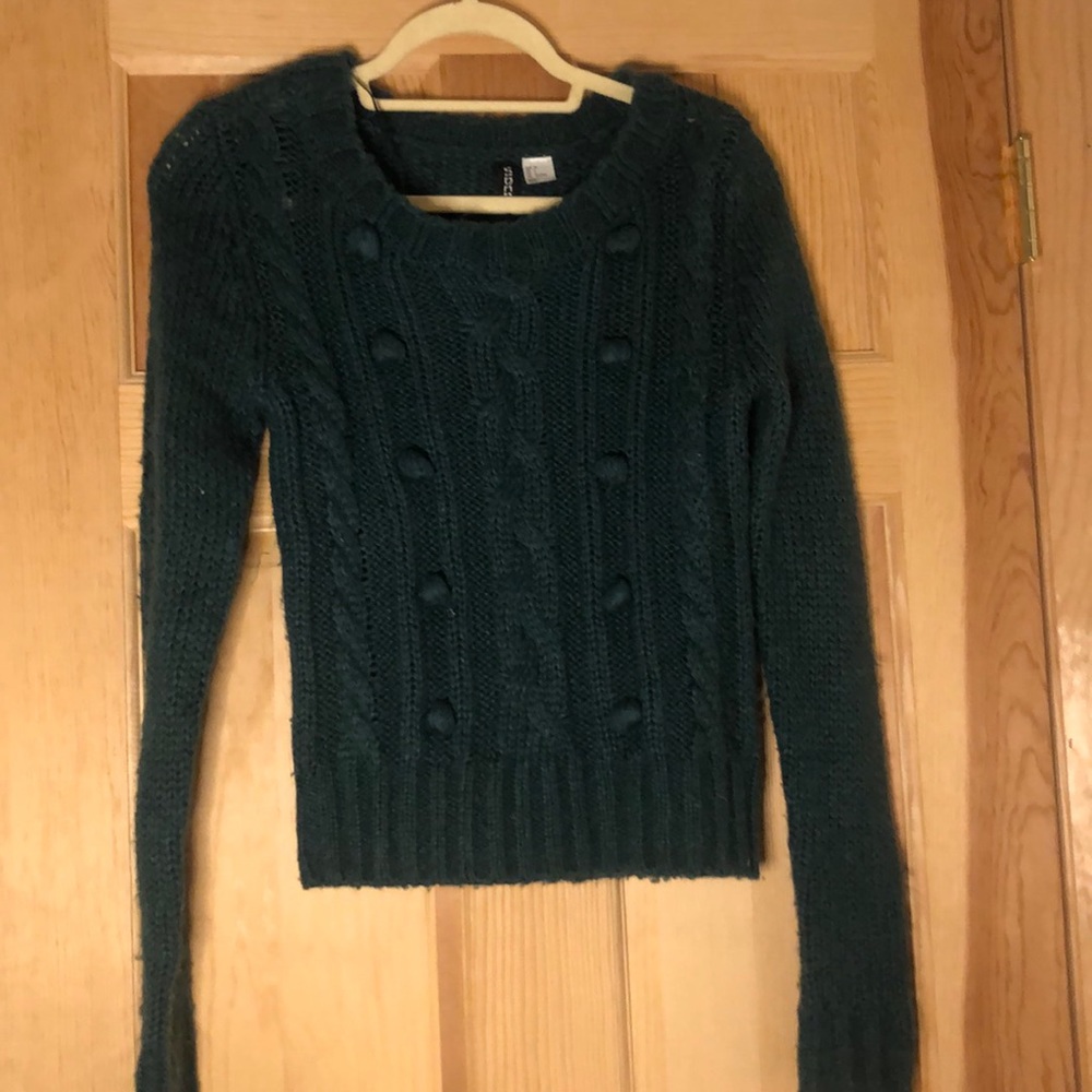 Turquoise/Dark Green Pom Pom Knitted Sweater